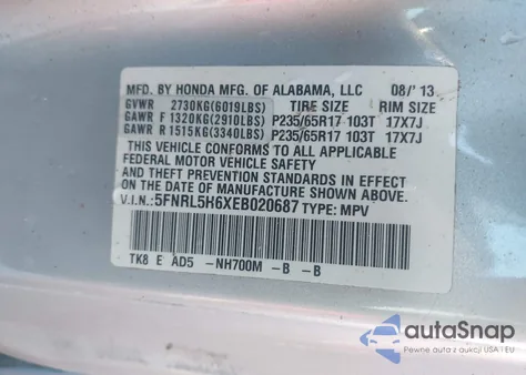 2014 Honda Odyssey Ex-L from USA, damaged, VIN 5FNRL5H6XEB020687